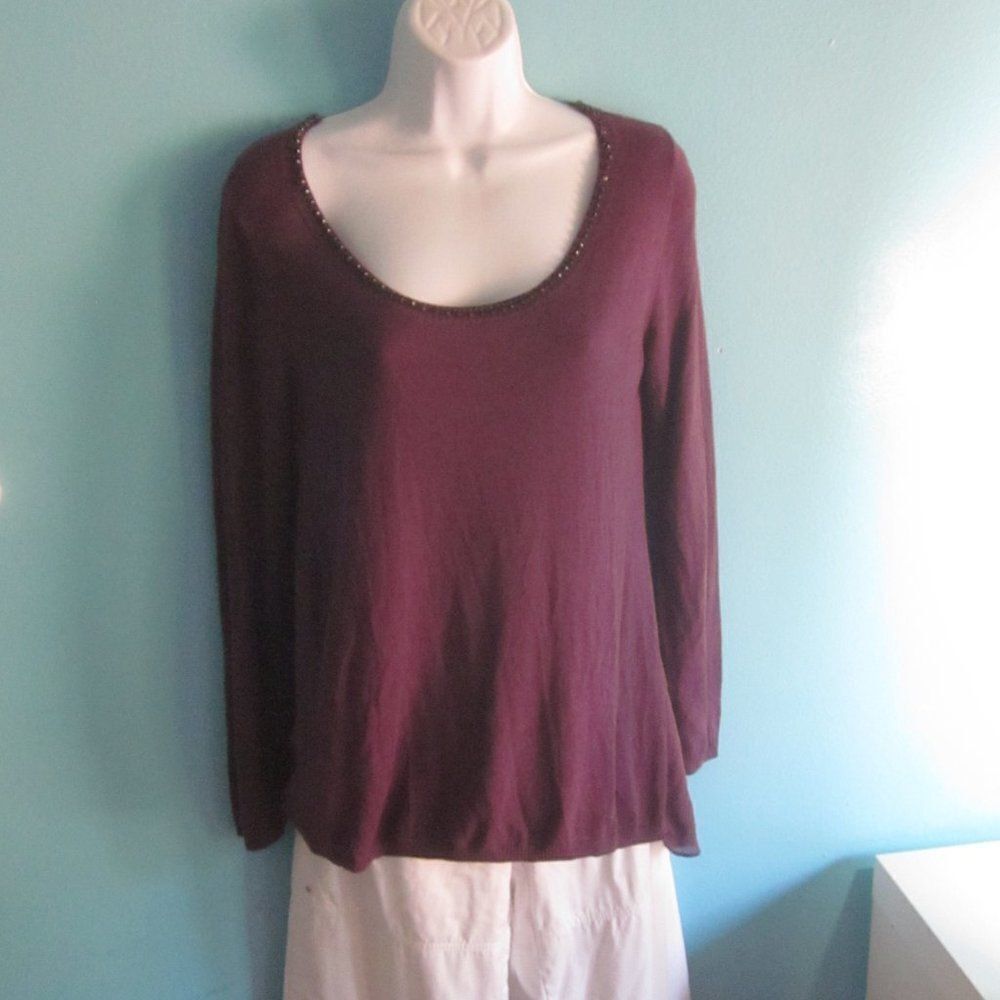 Zero Degrees Celsius Womens Size S Silk Knit Top Purple Jeweled Scoop Neckline